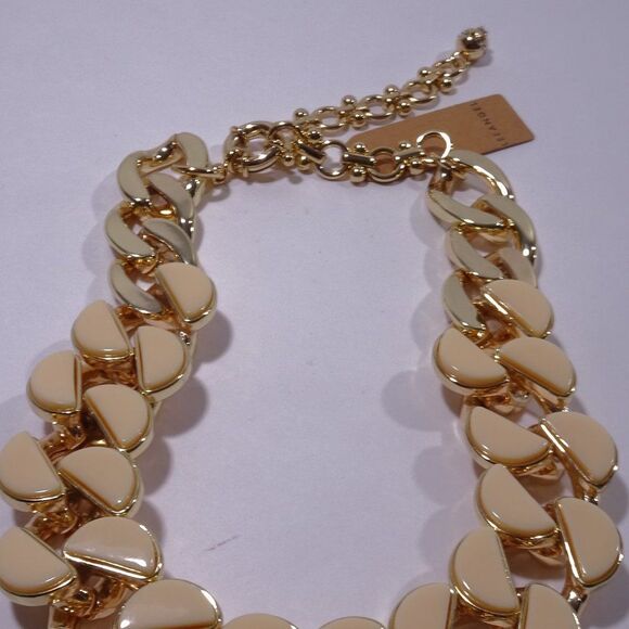 Neiman Marcus Lee Angel Curb Enamel Brass Necklace NWT 350 Cream Gold - Picture 9 of 9